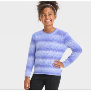 Cat & Jack Pullover Pointelle Sweater NWT Periwinkle Space Dye Girls Size XS 4/5